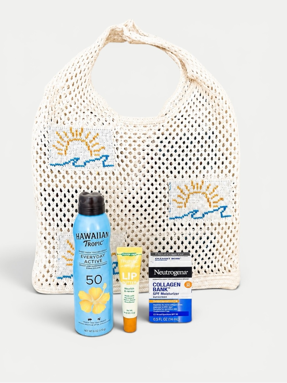Crochet Beach Tote + Hawaiian Tropic SPF, Tree Hut, Bundle